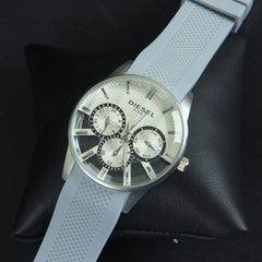 Mens Wrist Watch Grey Strap with Silver Dial 1