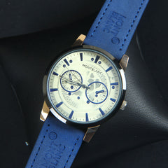 Mens Wrist Watch Blue Strap with Black Rose Gold Dial