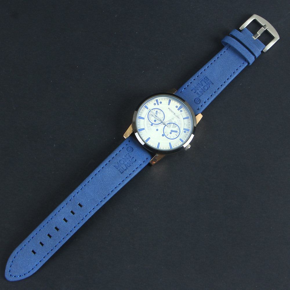 Mens Wrist Watch Blue Strap with Black Rose Gold Dial