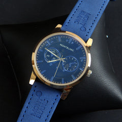 Mens Wrist Watch Blue Strap with Rose Gold Dial