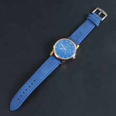 Mens Wrist Watch Blue Strap with Rose Gold Dial