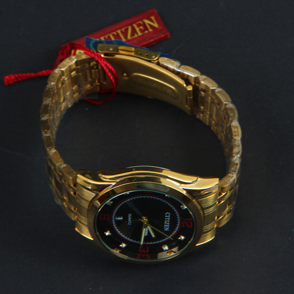 Mens Wrist Watch Chain Golden Dial Red No C