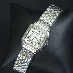 Women Chain Wrist Watch Square Shape Silver White