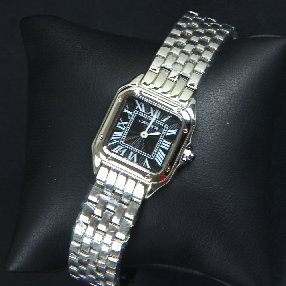 Women Chain Wrist Watch Square Shape Silver Black