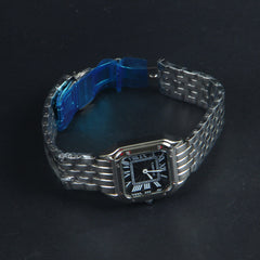 Women Chain Wrist Watch Square Shape Silver Black