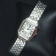 Women Chain Wrist Watch Square Shape Silver White