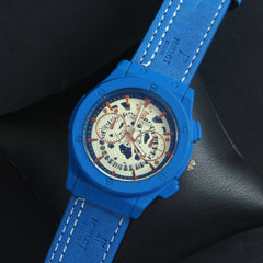 Mens Wrist Watch Blue Strap with Blue White Dial