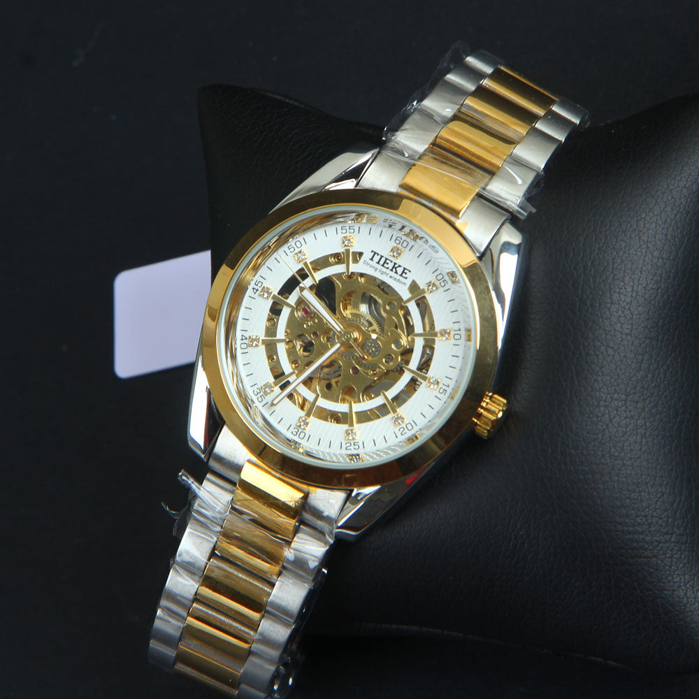 Mens Wrist Watch Golden Authentic Quality Two Tone White Automatic Watch