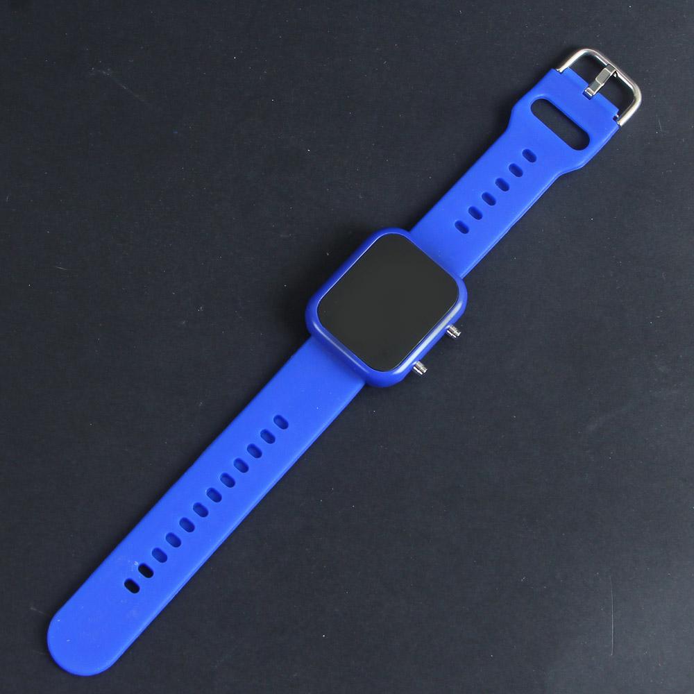 Blue Digital LED Wrist Watch Metal Case For Men & Women
