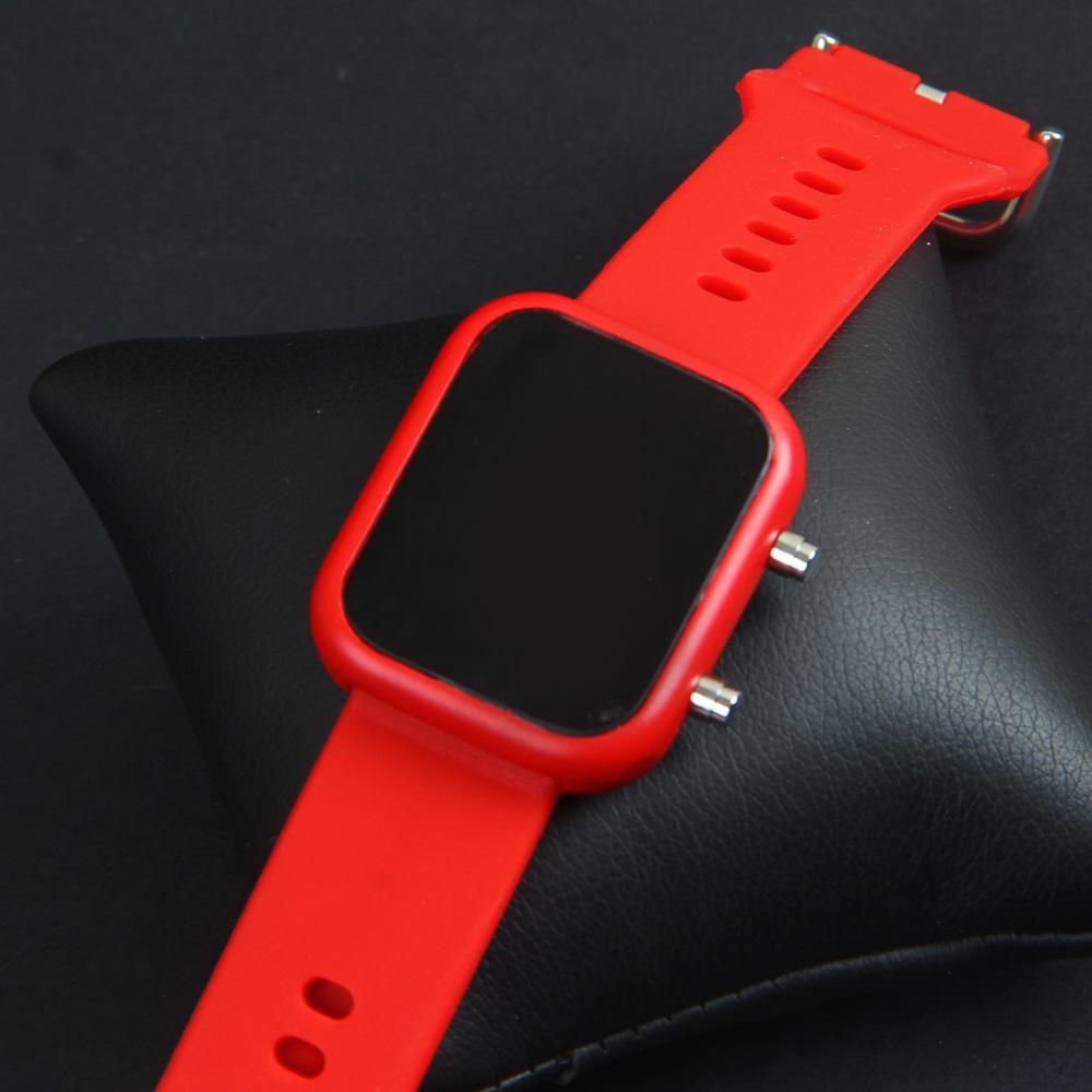 Red Digital LED Wrist Watch Metal Case For Men & Women