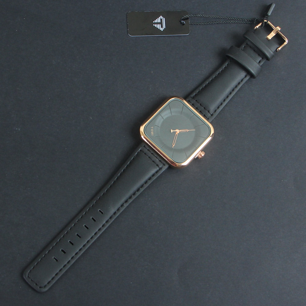 Mens Wrist Watch Rosegold Dial Black Straps TMI