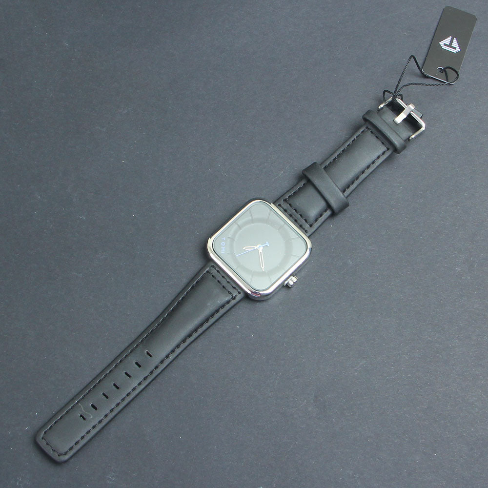 Mens Wrist Watch Silver Dial Black Straps TMI