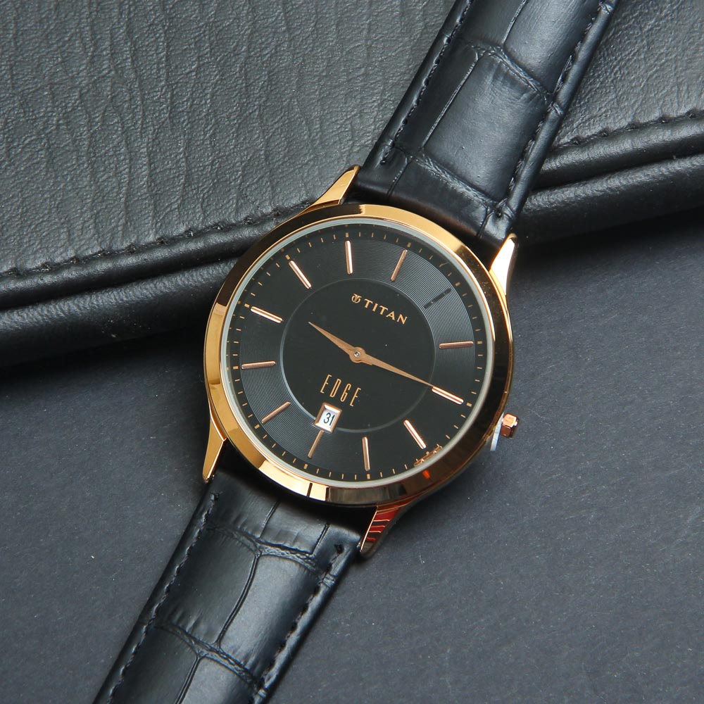 Mens Wrist Watch Black Strap with Golden Dial