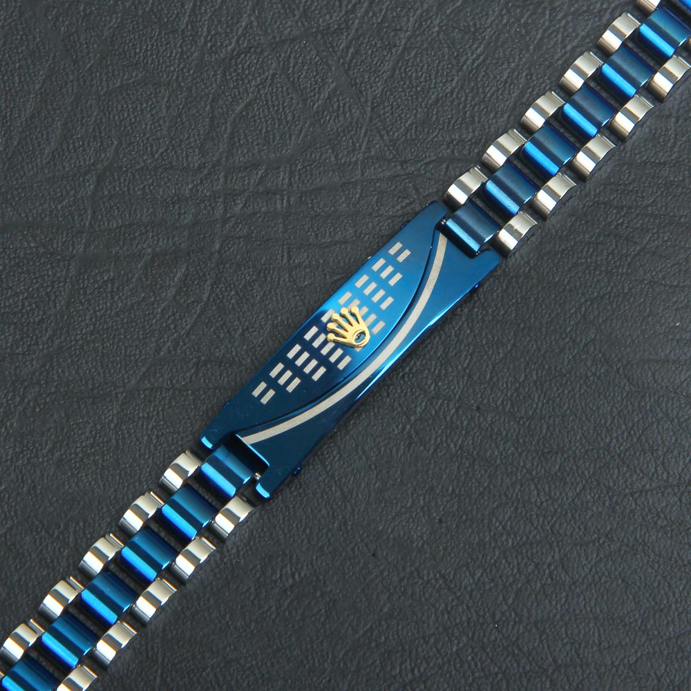 Mens Silver Blue Chain Bracelet
