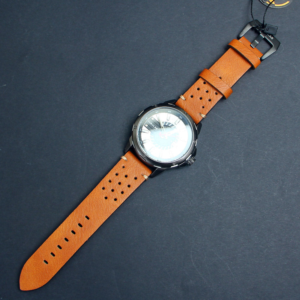 Mens Analog Wrist Watch With Date & Time Brown Straps