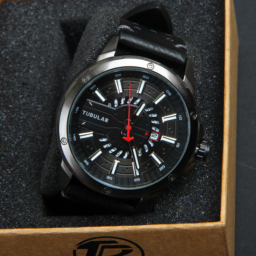 Mens Analog Wrist Watch With Date & Time Black Straps