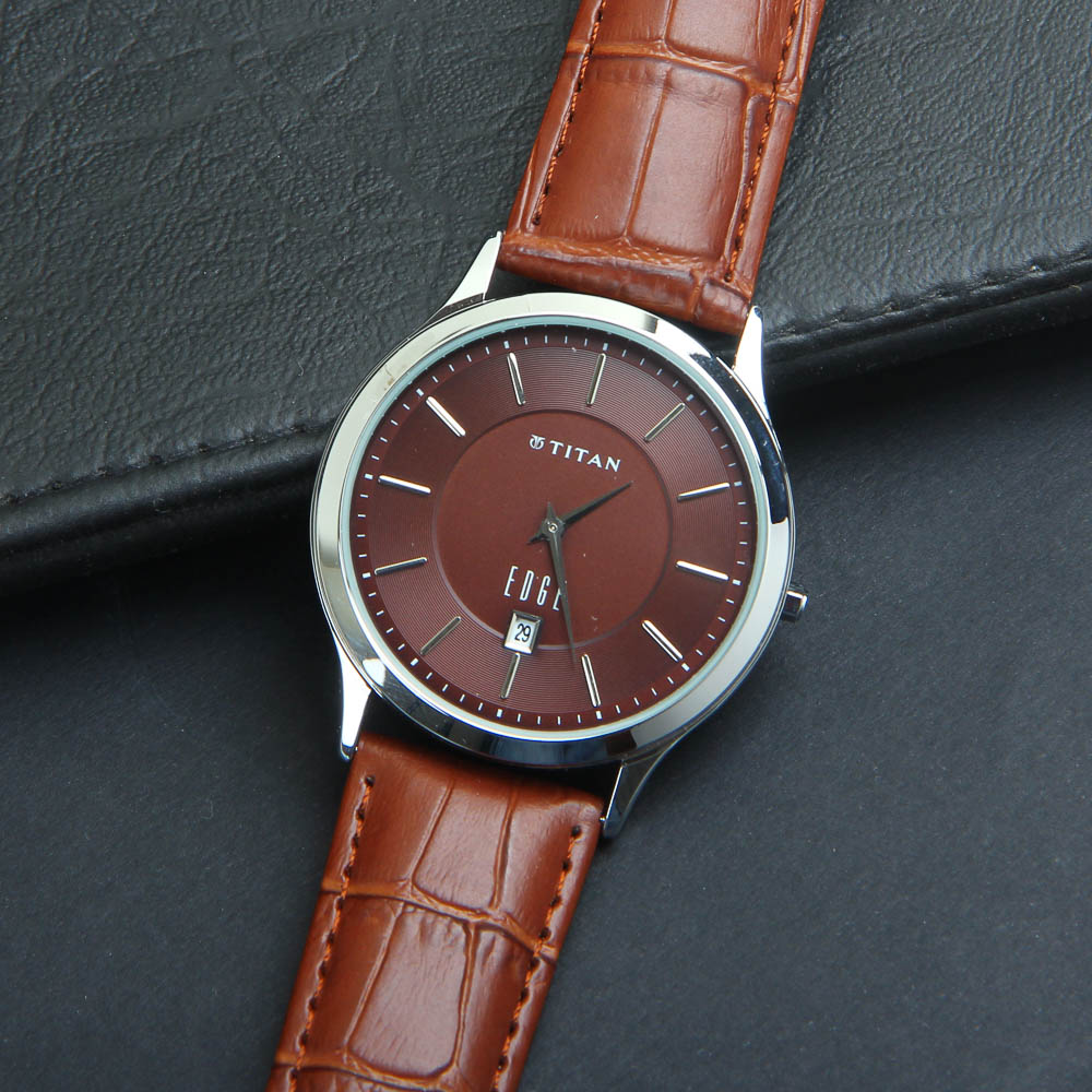 Mens Wrist Watch Brown Strap with Silver Dial