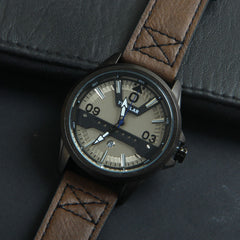 Mens Analog Wrist Watch With Date & Time Brown Design