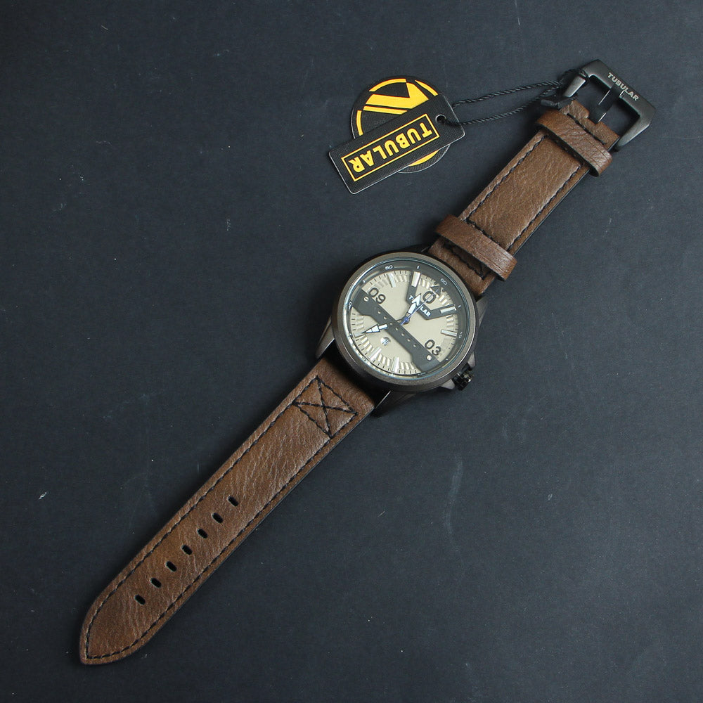 Mens Analog Wrist Watch With Date & Time Brown Design