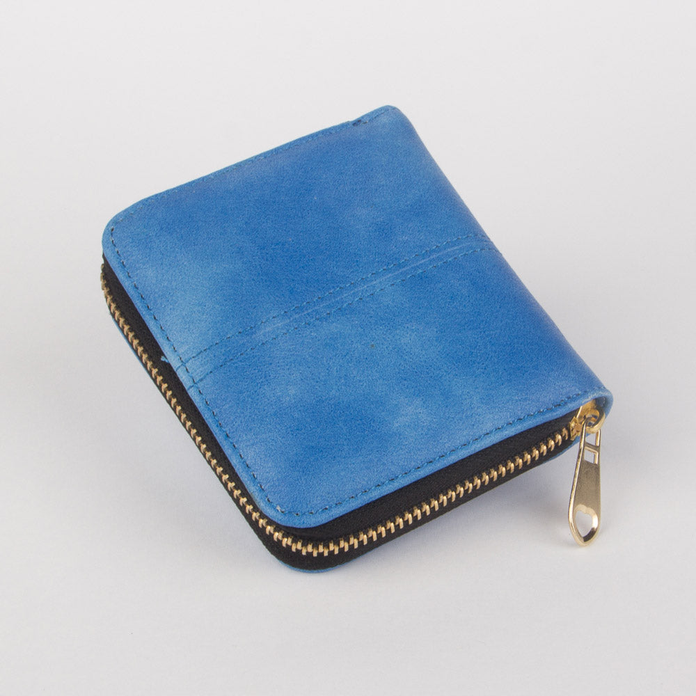 Women Blue Zipper Leather Fashion Wallet