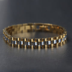 Two Tone Golden Silver Chain Mens Bracelets 10mm