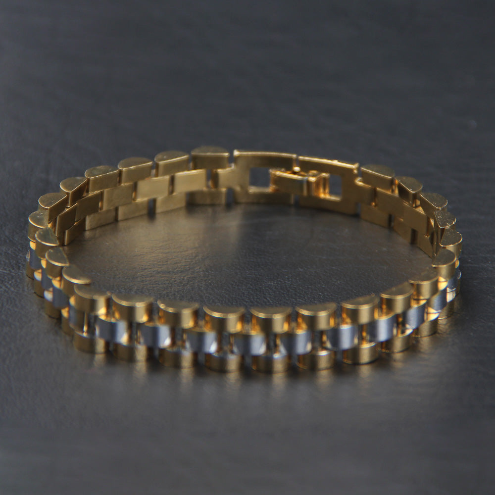 Two Tone Golden Silver Chain Mens Bracelets 10mm