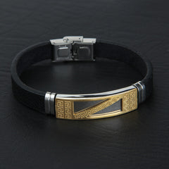 Black Leather Bracelet Adjustable Size 1