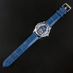 Mens Wrist Watch Blue Strap with Silver Dial O