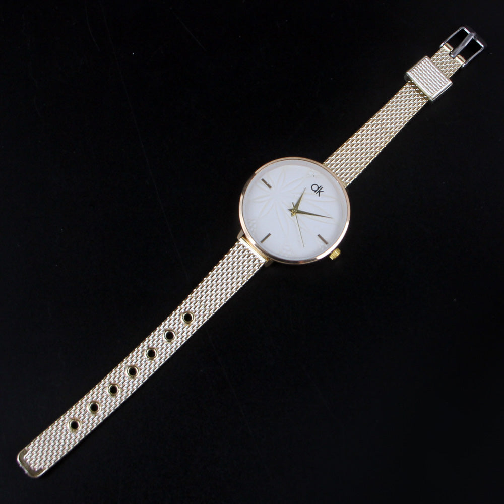 Women Wrist Watch Golden Strap with Golden Dial Ck