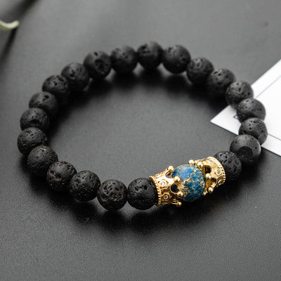 Black Chakra Energy Beads Volcanic Stone Micro-Inlaid Zircon Crown Bracelet