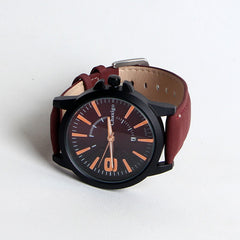 Maroon Leather Strap Maroon Dial 1231 Men's Wrist Watch