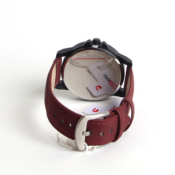 Maroon Leather Strap Maroon Dial 1231 Men's Wrist Watch