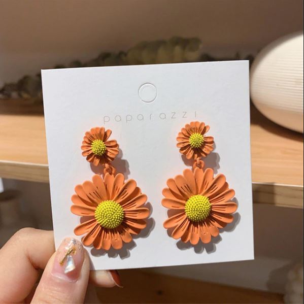 Orange Double-layers Flower Women Korean Drop Fashion Earrings