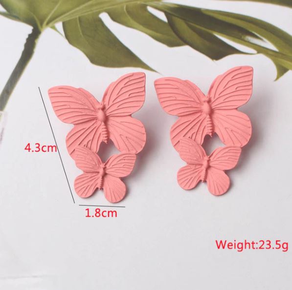 Pink Color Butterfly Dangle Earrings Korean Fashion Flower Long Hanging Earrings