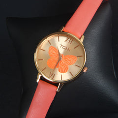 Pink Leather Strap Rose Dial Fashion TM203 Women Wrist Watch
