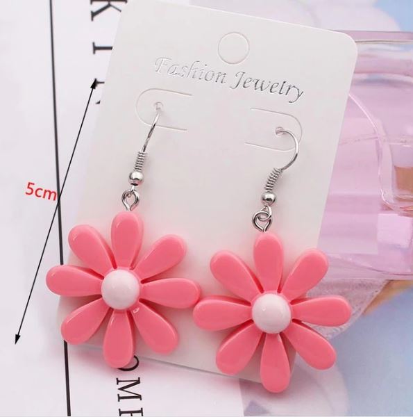 Pink Sun Flower  Drop Style Women Korean Fashion Earrings