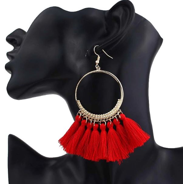 Red Cotton Rope Ethnic Earrings