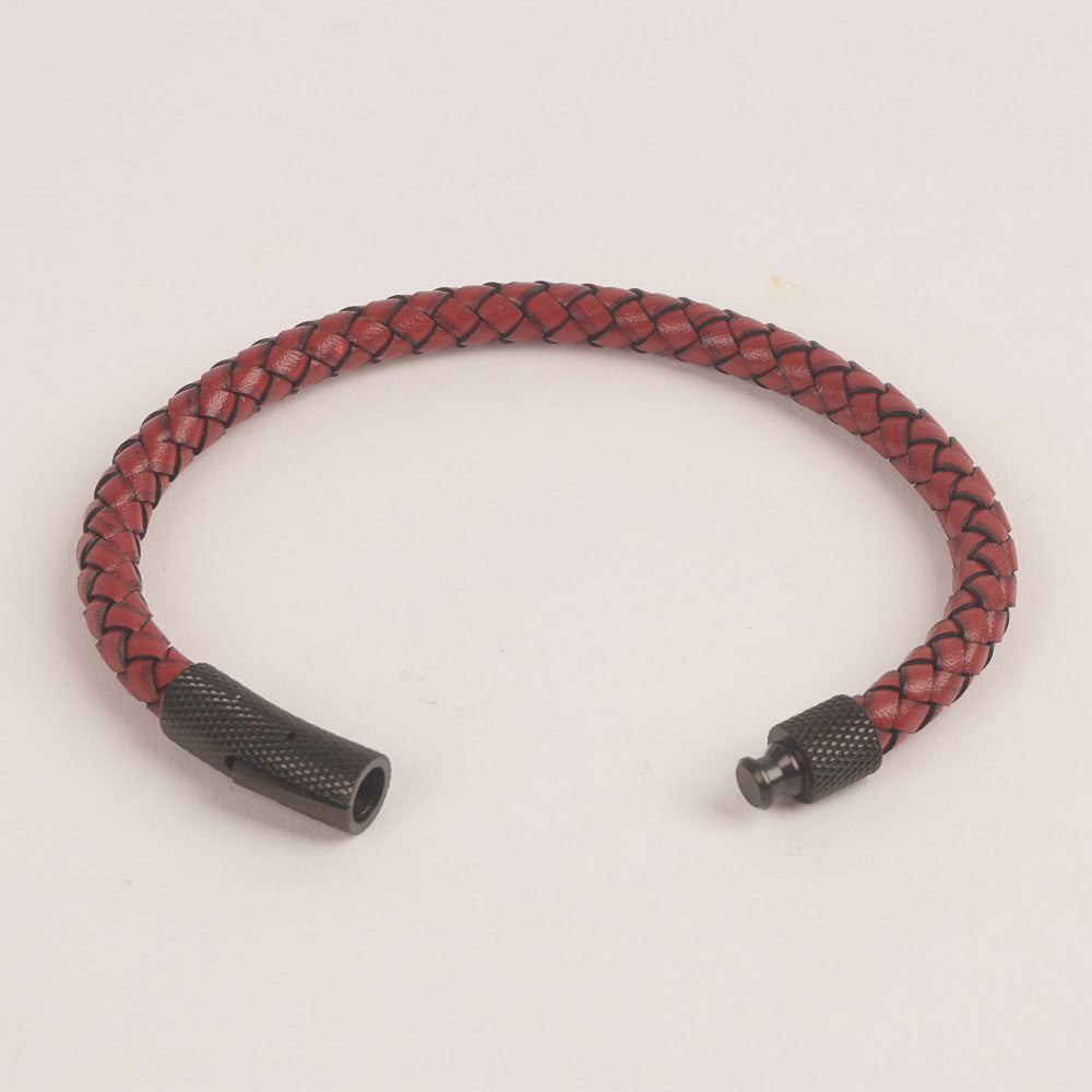 Red Leather with Black Lock Leather Fashion Bracelet