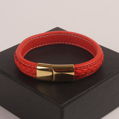 Red Leather with golden magnetic lock Fashion Leather Bracelet