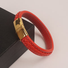 Red Leather with golden magnetic lock Fashion Leather Bracelet