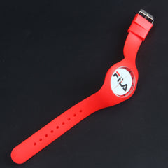 Red Rubber Strap White Fashion Dial FM207 Wrist Watch