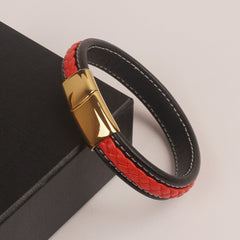 Red and Black  Leather with golden magnetic lock Fashion Leather Bracelet