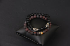 Redish 2pcs set black Alabaster beads bracelet