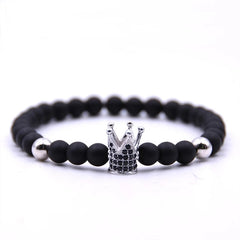 Silver Crown Black Beads Trendy Imperial Crown Charm Bracelets