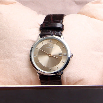 Silver Small Dial Brown Leather Strap 1198 Women Wrist Watch