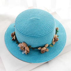 Summer Beach Caps Panama WH1550 Women's Sun Hat Bucket cap beige lace Bowknot Flowers Ribbon Flat top Straw Hat