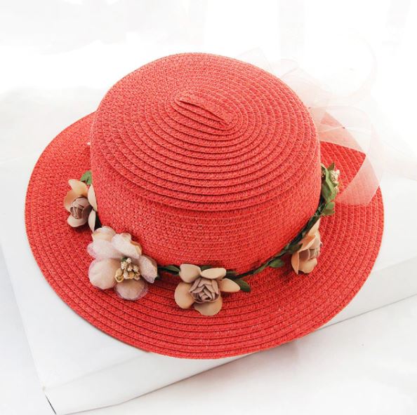 Summer Beach Caps Panama WH1551 Women's Sun Hat Bucket cap beige lace Bowknot Flowers Ribbon Flat top Straw Hat