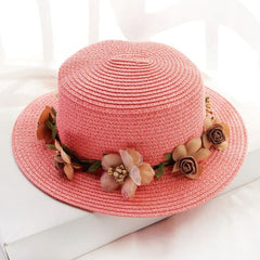 Summer Beach Caps Panama WH1552 Women's Sun Hat Bucket cap beige lace Bowknot Flowers Ribbon Flat top Straw Hat