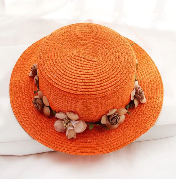 Summer Beach Caps Panama WH1554 Women's Sun Hat Bucket cap beige lace Bowknot Flowers Ribbon Flat top Straw Hat