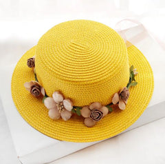 Summer Beach Caps Panama WH1549 Women's Sun Hat Bucket cap beige lace Bowknot Flowers Ribbon Flat top Straw Hat